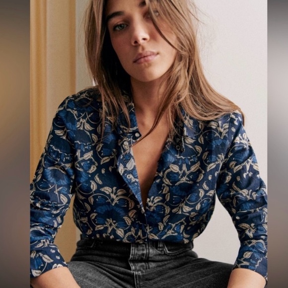 Sezane Blue Floral Button Down Shirt - Picture 2 of 11